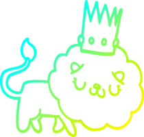 cold gradient line drawing of a cartoon lion with crown png