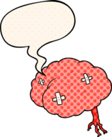 cartoon injured brain with speech bubble in comic book style png