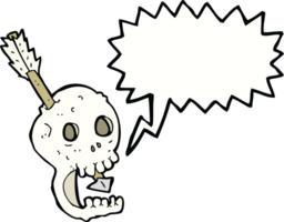 lustiger Cartoon-Totenkopf und Pfeil mit Sprechblase png