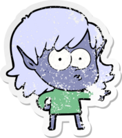 distressed sticker of a cartoon elf girl pointing png