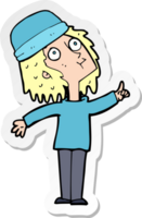 sticker of a cartoon woman wearing winter hat png