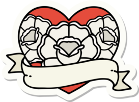 sticker of tattoo in traditional style of a heart and banner with flowers png