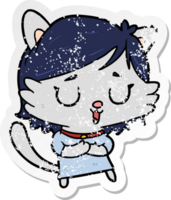 distressed sticker of a cartoon cat girl png