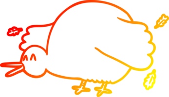 warm gradient line drawing of a cartoon kiwi bird flapping wings png