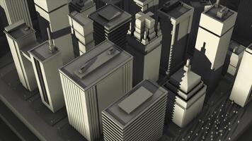 resumen animación de 3d arquitectónico escala modelo de grande moderno ciudad centrar en blanco antecedentes. animación. sencillo 3d animación prestados en 4k foto