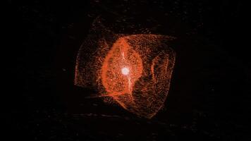 Abstract animation of rotating figure consisting of small moving particles changing their color on black background. Animation. 3D motion graphics, 4K abstract animation. photo