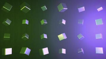 Rotating cubes that reflect light on colorful background. Animation. Multicolored smooth cubes with reflective surface rotate on colorful background photo