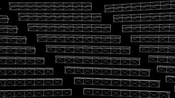 resumen blanco triángulo formas en negro antecedentes. animación. giratorio 3d alargado construcciones de triangulos. transparente alargado triangulos girar formando mecánico antecedentes foto