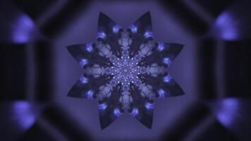 Kaleidoscope background of changing frozen crystals, seamless loop. Media. Blue splashes of moving and glowing snowflake ethnic ornaments, hypnotic motion, dynamic symmetrical abstract design. photo