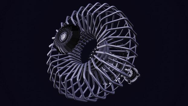 3D animation of details and technologies. Animation. Ultra future technology made of shiny steel for parts and body with neon lights. 3D graphics projecting technologies of future photo