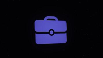 Digital animation of briefcase icon decaying into multicolored moving plexus networks on black background. animation. Animation. Technology, business and internet backdrop. photo