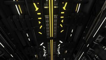Abstract futuristic animation with technological tunnel, seamless loop. Animation. Flying through unusual corrdor with bright shining light line. photo