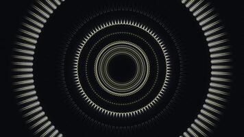 Abstract corridor with shining rings, view inside of an alien space ship in outer space. Animation. Blinking circles forming a funnel on black background, seamless loop. photo