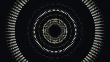 Abstract corridor with shining rings, view inside of an alien space ship in outer space. Animation. Blinking circles forming a funnel on black background, seamless loop. photo