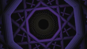 Abstract animation of swirling seamless geometric tunnel. Animation. Geometric patterned swirling spiral on black background photo