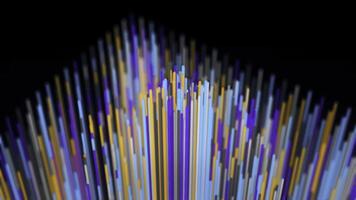 Abstract growing and flashing neon tubes isolated on black background. Animation. Close up of colorful narrow vertical lines moving up, concept of growth. photo