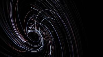 Swirling swirl of neon lines on black background. Animation. Swirl of fast-moving laser colored lines. Neon lines move in spiral. Beautiful multi-colored spiral of neon lines photo