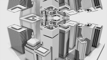 Abstract animation of 3d architectural scale model of big modern city center on white background. Animation. Simple 3D animation rendered in 4K photo