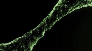 Moving 3d water tunnel in space. Animation. Side view of moving 3D fluid flow on black background. Liquid pipe moves in energy flow. Water Magic photo