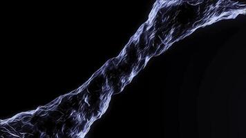 Moving 3d water tunnel in space. Animation. Side view of moving 3D fluid flow on black background. Liquid pipe moves in energy flow. Water Magic photo