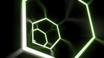 animación en Moviente túnel con hexagonal brillante líneas. diseño. movimiento en giratorio ciber túnel con neón líneas. oscuro ciber túnel con hexagonal neón líneas foto