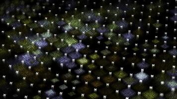 Blurred squares are moving gently on the black screen. Animation. Field with shimmering squared shapes. photo