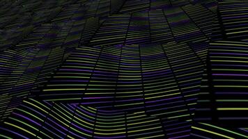 Gradient bright color led illuminated mosaic plaid pattern. Animation. Distorted wavy surface divided into squares with horizontal parallel segments. photo
