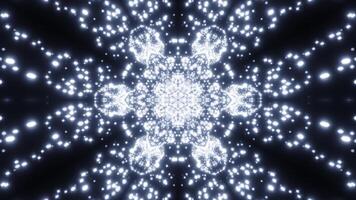 Kaleidoscope of glowing flying stars. Design. Pulsating ornament pattern with spreading particles. photo