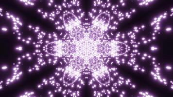 Floral kaleidoscopic shape absorbing tiny glowing particles. Design. Pulsating symmetrical figure and flying dots. photo
