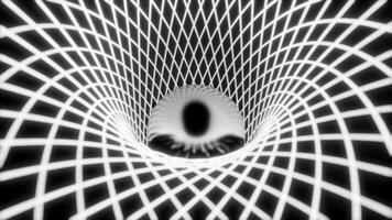 Monochrome glossy ball rolling inside rhombus tunnel. Design. Narrow lines forming rhombus pattern. photo