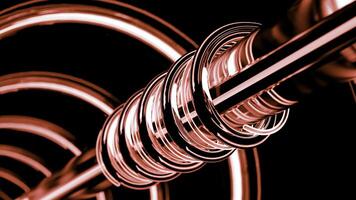 Spinning red tube around pipe with radial tubes behind. Design. Abstract working mechanism. photo