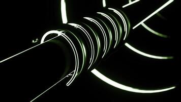 Green pipeline on a black background. Design. Rotating spiral around straight pipe. photo