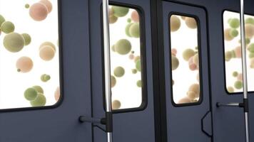 Looking at abstract bubbles rising up in the air the air through the train windows. Design. Concept of children unique world vision. photo