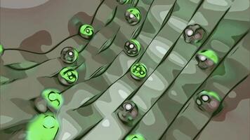 Abstract narrow roads with rolling small spherical objects. Design. Colorful 3d beads, cartoon style. photo