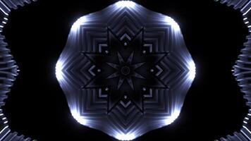 Kaleidoscope motion background with flower shaped fractal parts. Design. Pulsating motion of neon figures. photo