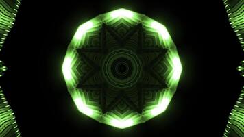 Kaleidoscope motion background with flower shaped fractal parts. Design. Pulsating motion of neon figures. photo