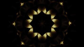Golden shapes on black background, abstract objects. Design. Spreading and pulsating circular fractal stars. photo