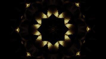 Golden shapes on black background, abstract objects. Design. Spreading and pulsating circular fractal stars. photo