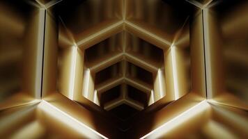 Moving in the endless glowing brown tunnel formed by neon lines. Design. Geometric 3d background. photo