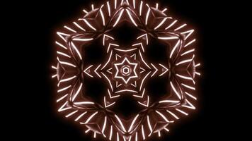 Symmetrical pattern with neon starry kaleidoscope. Design. Mirror reflection of repeating star or flower structure. photo