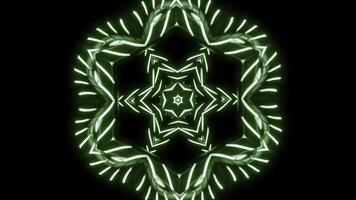 Symmetrical pattern with neon starry kaleidoscope. Design. Mirror reflection of repeating star or flower structure. photo