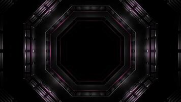 Flight in neon lights cyber data hexagonal tunnel. Design. Dark mysterious corridor. photo