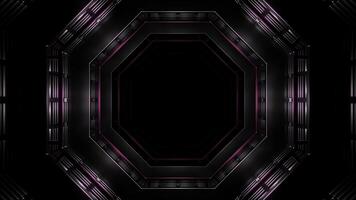 Flight in neon lights cyber data hexagonal tunnel. Design. Dark mysterious corridor. photo