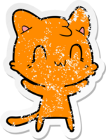 bedrövad klistermärke av en tecknad glad katt png