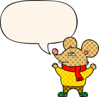 cartoon mouse wearing scarf and speech bubble in comic book style png