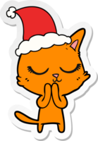 calma mão desenhado adesivo desenho animado do uma gato vestindo santa chapéu png