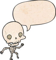 cute cartoon dancing skeleton with speech bubble in retro texture style png