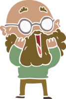 flat color style cartoon amazed man with beard png