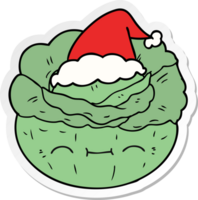 hand drawn sticker cartoon of a cabbage wearing santa hat png