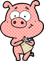 contento cartone animato maiale con caramella png